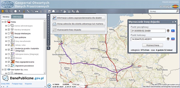 Wyznaczanie trasy w serwisie polska.e-mapa.net