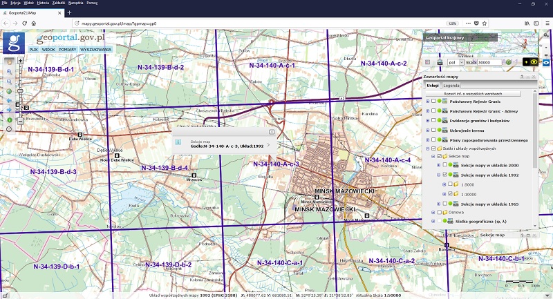 Wyszukiwanie sekcji map w Geoportalu (fot. GUGiK)