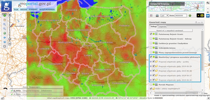 „Monitoring i prognoza warunków glebowych” to nowa warstwa informacyjna dostępna w serwisie www.geoportal.gov.pl (fot. GUGiK)