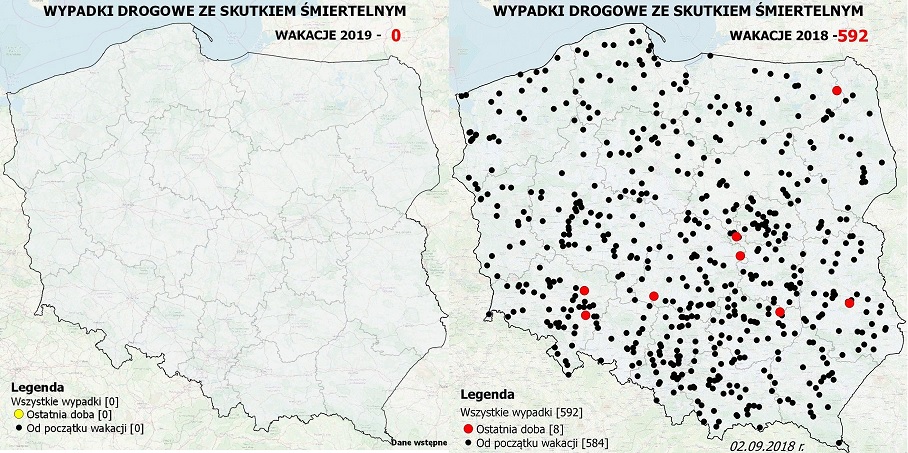 Mapa wypadków śmiertelnych na polskich drogach