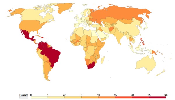 Mapa zabójstw - Our world in data