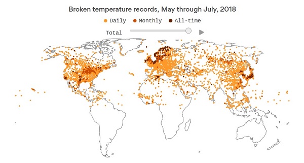 Wizualizacja rekordowych temperatur na mapie