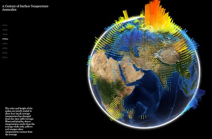 Wizualizacja anomalii temperatury na świecie w ostatnim stuleciu