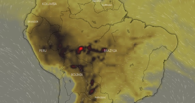 Mapa Windy.com – pożary w Amazonii