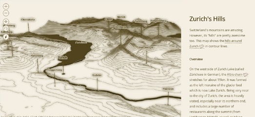 Mapa poziomicowa wzgórz wokół Zurychu