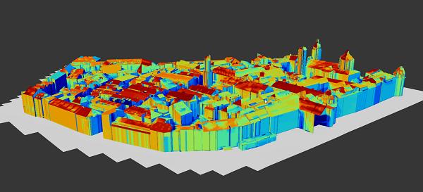 Model budynków 3D centrum Innsbrucka na poziomie LOD2 wykonany w oprogramowaniu LiS 2.1.2. (źródło: ProGea Consulting)