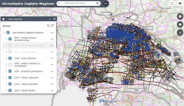 Zintegrowane dane geologiczno-górnicze z GZW w serwisie mapowym