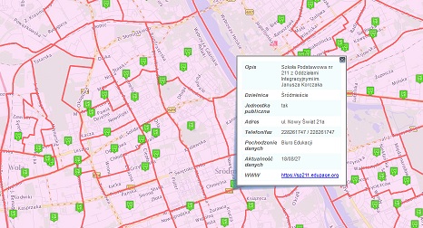 W serwisie mapowym Warszawy opublikowane zostały nowe dane - obwody szkół podstawowych w roku szkolnym 2019/2020.