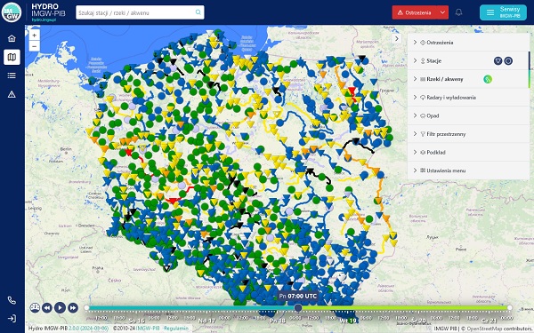 Mapa stanów wód (fot. hydro.imgw.pl)