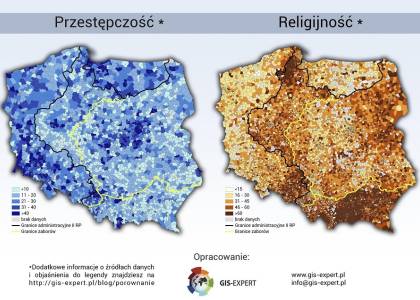 Religijność Polaków a przestępczość. Czy jest jakaś zależność? Porównanie dwóch map
