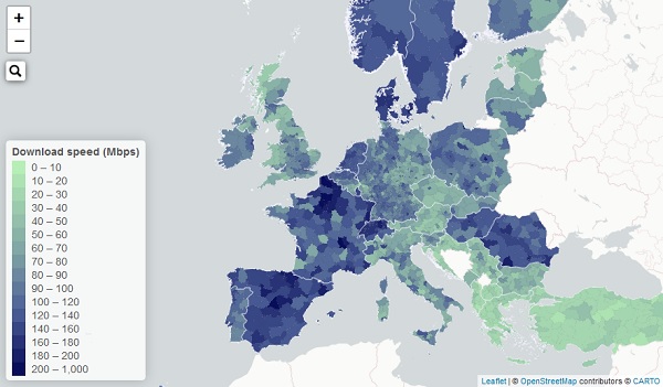 Mapa prędkości Internetu w Europie 