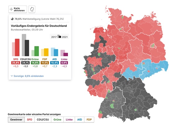 Wyniki wyborów w Niemczech na mapie