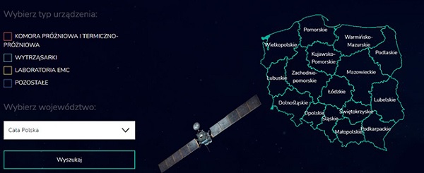Mapa POLSA z infrastrukturą do testów dla sektora kosmicznego