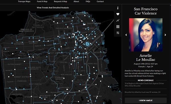 Mapa śmiertelnych wypadków drogowych. Przykład z San Francisco