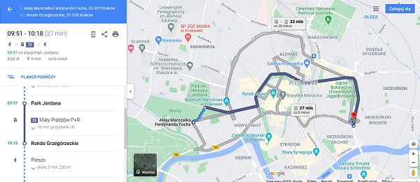Krakowska komunikacja miejska w czasie rzeczywistym na Mapach Google