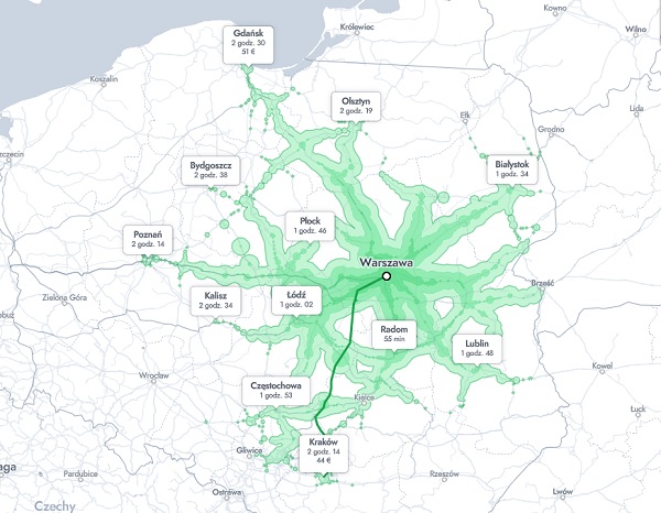 Jak daleko dojedziemy pociągiem z wybranego miasta?