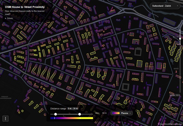 Mapa odległości budynków od drogi