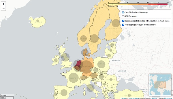 Gdzie na rower? Mapa udziału infrastruktury rowerowej w krajach Europy